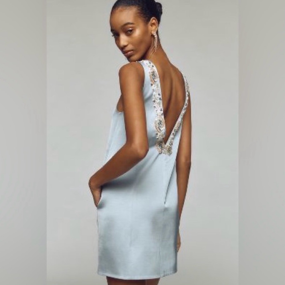 Mare Mare embellished mini cocktail dress. Light blue with beaded trim. NWT med